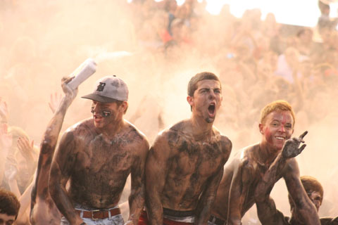 The Bowie crowd chants for their team as they throw baby powder in the air.
Photo By Brenda Saucedo; James Bowie High School (Austin; Tx.; Michael Reeves; Advisor)