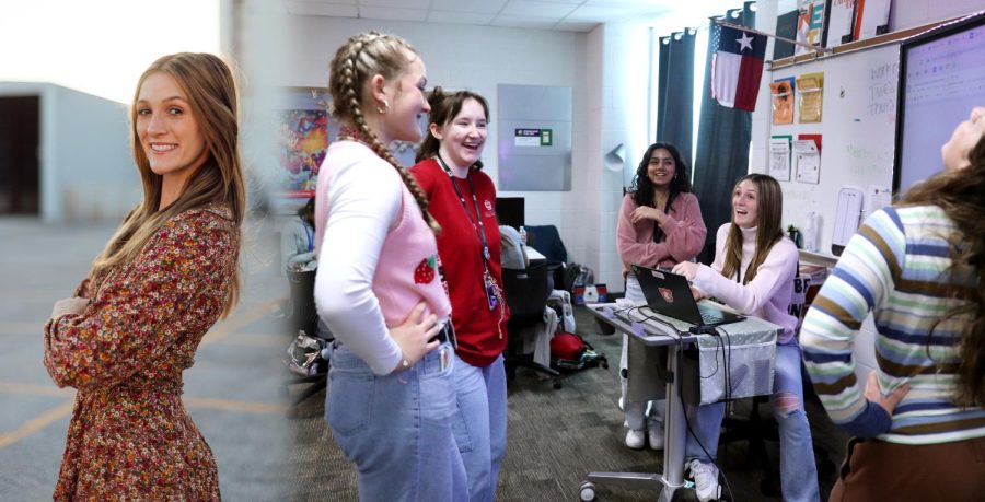 Discussing story research for the fall edition of The Bridge magazine, editor-in-chief Haylie Stum (sitting) leads staffers through a brainstorming session for a story about the effects of energy drinks on teenagers.